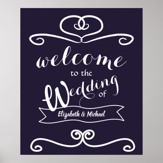 Custom Wedding Signs Navy Blue Yellow Sunflowers (Front)