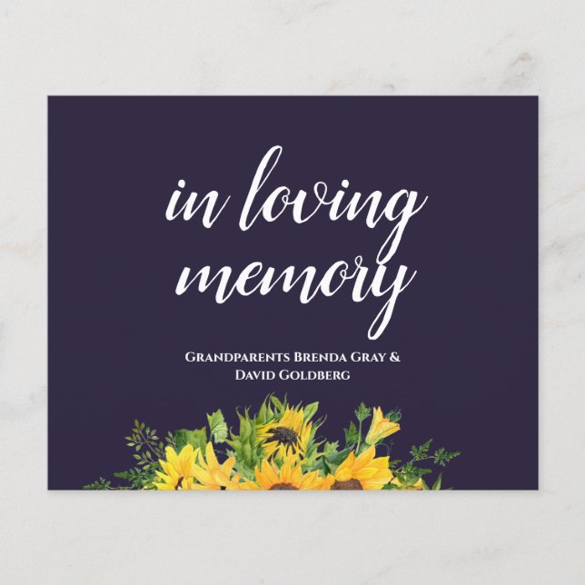 Custom Wedding Signs Navy Blue Yellow Sunflowers (Front)