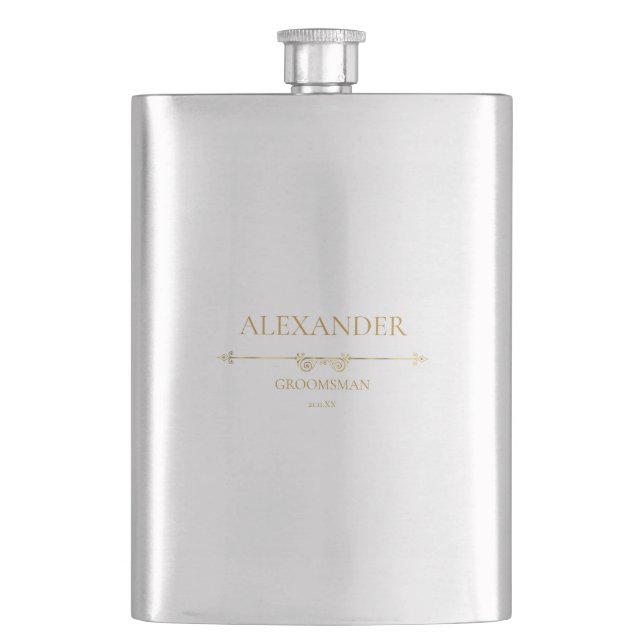 Custom Wedding Souvenir GROOMSMAN  Hip Flask (Front)