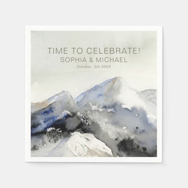 Custom Wedding Template Watercolor Mountains  Napkin (Front)