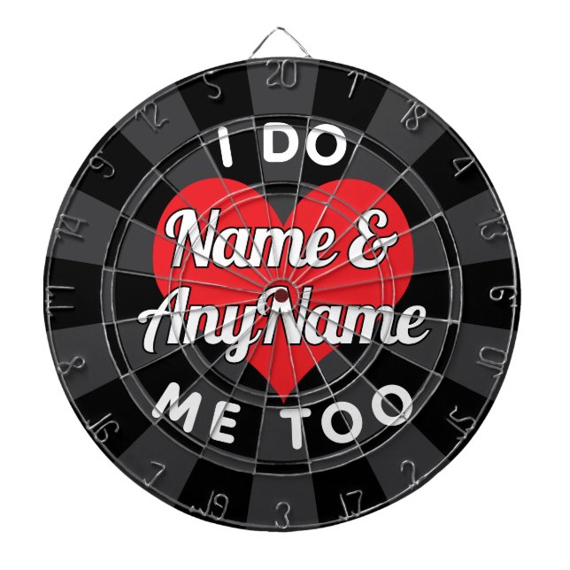 Custom Wedding Text White Black Charcoal Red Heart Dartboard (Front)