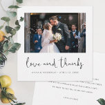 Custom Wedding Thank You Card with Photo<br><div class="desc">This simply chic photo wedding thank you card template features a crisp modern look and a distinctive square shape. We've given this minimalist design a splash of panache with 'love and thanks' below the photo in black in a flowing script in all lower case that lends a warm, familiar accent....</div>