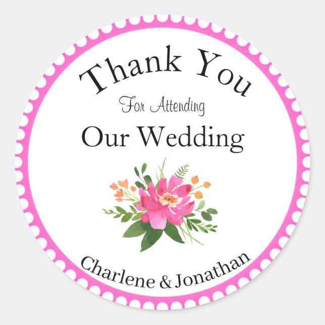 Custom Wedding Thank You Classic Round Sticker (Front)
