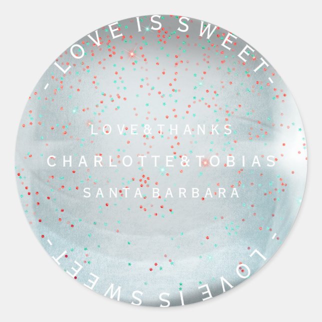 Custom Wedding Thanks Blue Pink Pastel Glass Classic Round Sticker (Front)