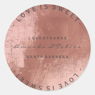 Custom Wedding Thanks Copper Rose Gold Glass Skin Classic Round Sticker
