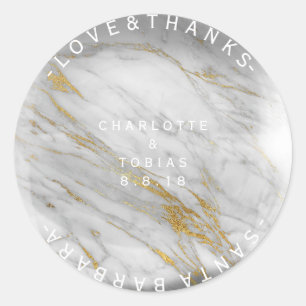 Custom Wedding Thanks Marble Grey White Glass Classic Round Sticker