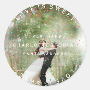 Custom Wedding Thanks Teal Pink Photo Babble Classic Round Sticker