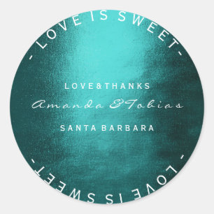 Custom Wedding Thanks Teal Tropical Green Classic Round Sticker