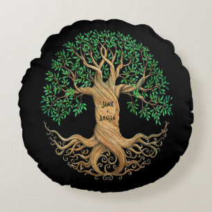 Custom Wedding Tree Carved Heart with Names Round Pillow