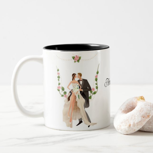 Custom Wedding  Two-Tone Coffee Mug (With Donut)