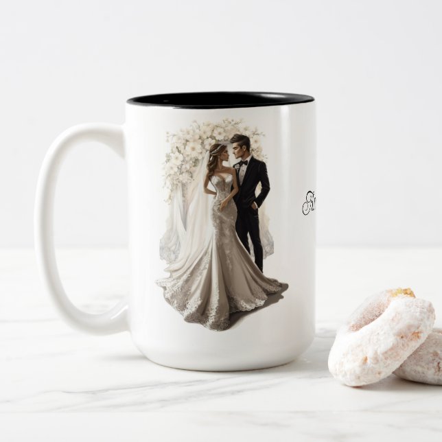 Custom Wedding  Two-Tone Coffee Mug (With Donut)