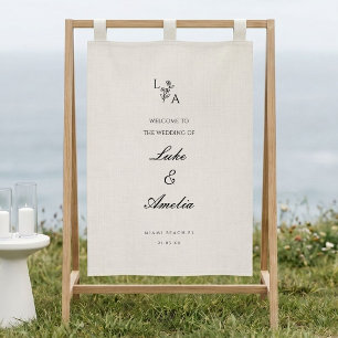 Custom Wedding Welcome Sign, Elegant Linen Fabric Banner