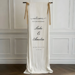 Custom Wedding Welcome Sign, Elegant Linen Fabric Banner