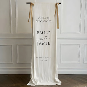 Custom Wedding Welcome Sign, Elegant Linen Fabric  Banner