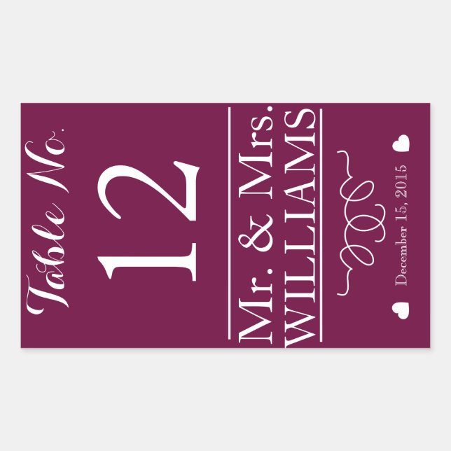 custom Wedding wine bottle label table number (Front)