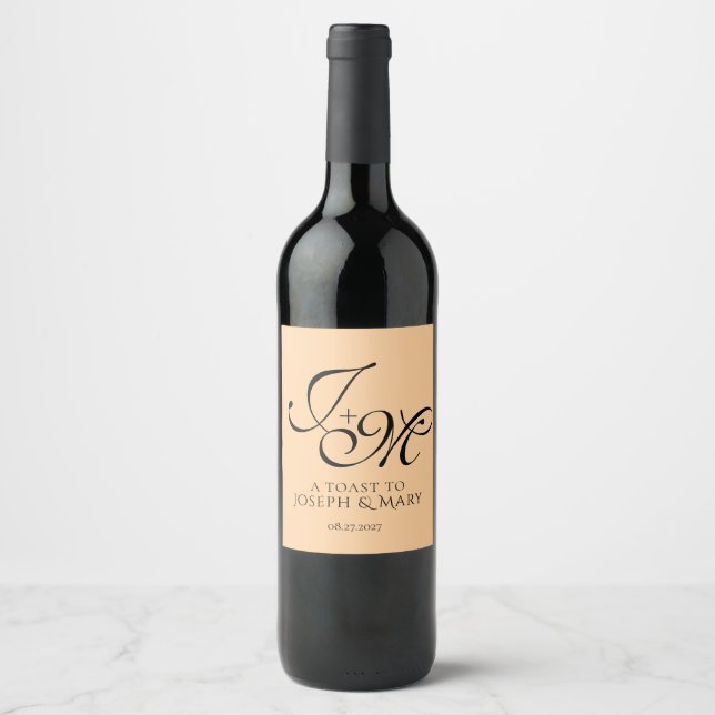 Custom Wedding Wine Label – Personalized Elegant  (Front)