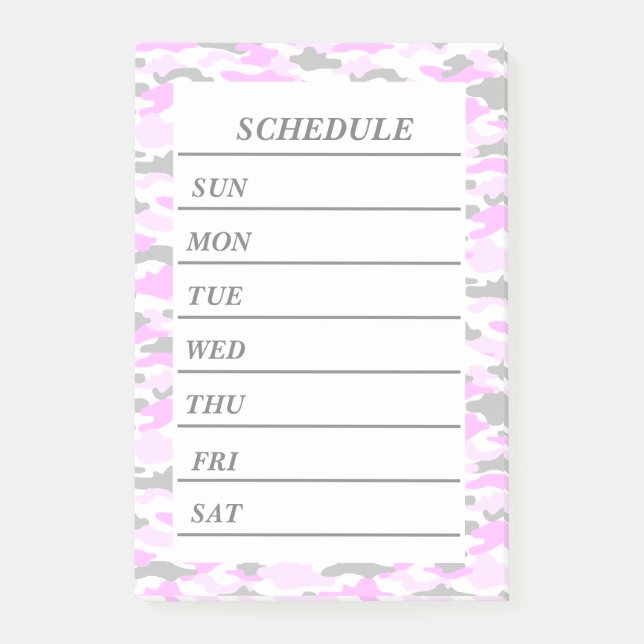 Custom Weekly Schedule Post-it Pink Camouflage Whi Notes (Front)