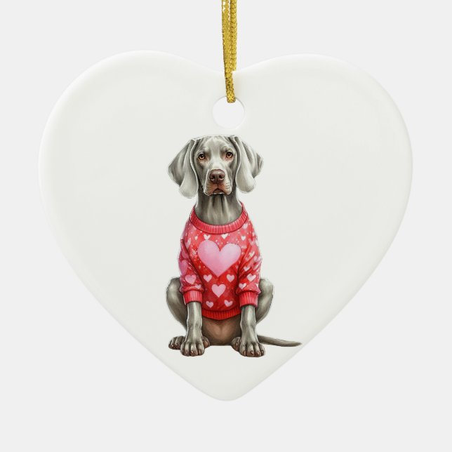 Custom Weimaraner Dog Valentine Ceramic Ornament (Front)