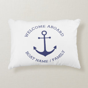 Custom Welcome Aboard nautical anchor blue white Accent Pillow