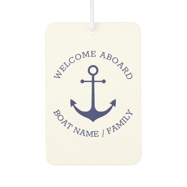 Custom Welcome Aboard nautical anchor blue white Air Freshener (Front)