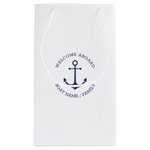 Custom Welcome Aboard nautical anchor blue white Small Gift Bag