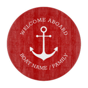 Custom Welcome Aboard nautical anchor cherry red Cutting Board