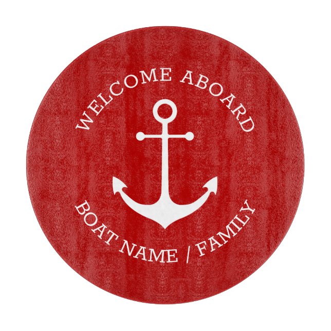 Custom Welcome Aboard nautical anchor cherry red Cutting Board (Front)