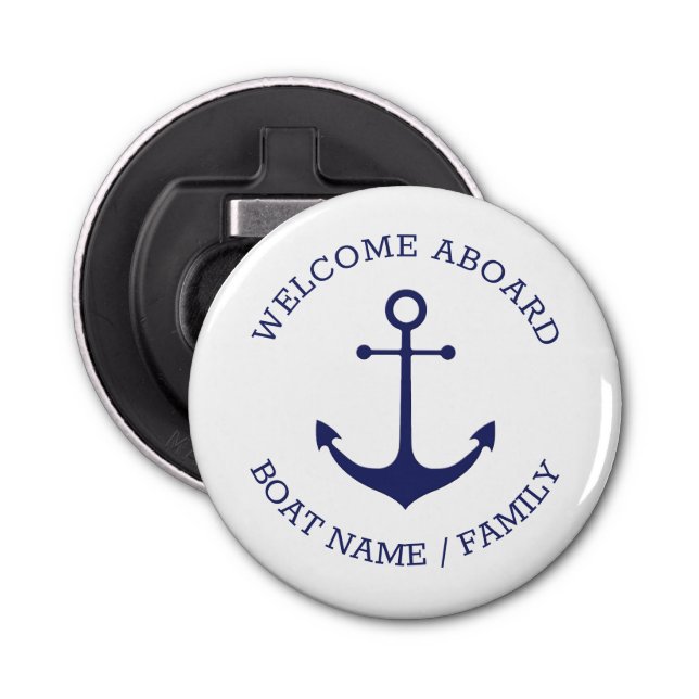 Custom Welcome Aboard nautical anchor navy white Bottle Opener (Front)