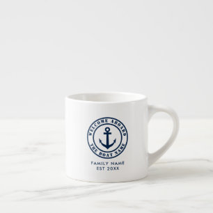 Custom welcome aboard nautical anchor small white espresso cup