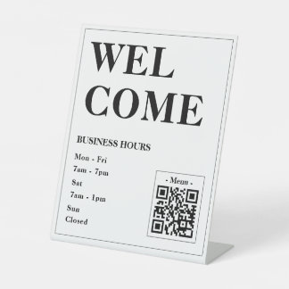 Custom Welcome Business Hours With QR Code Pedestal Sign