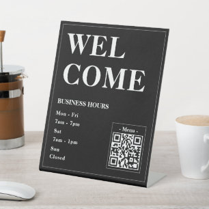 Custom Welcome Business Hours With QR Code Pedestal Sign