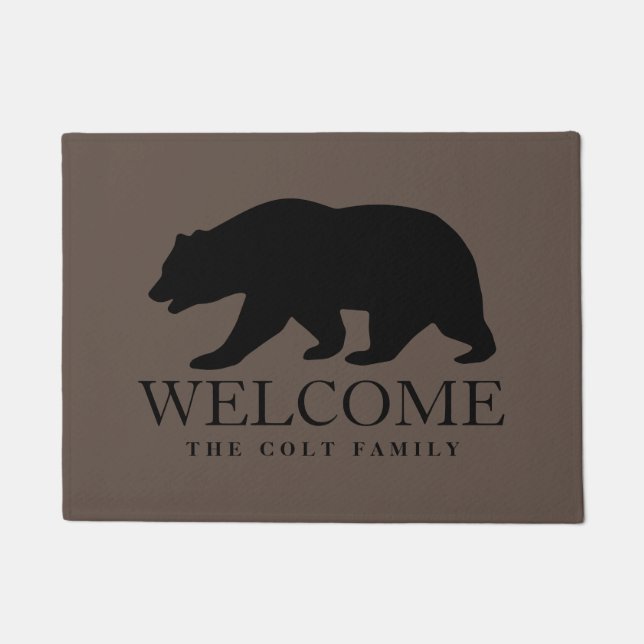 Custom welcome door mat with black bear logo (Front)