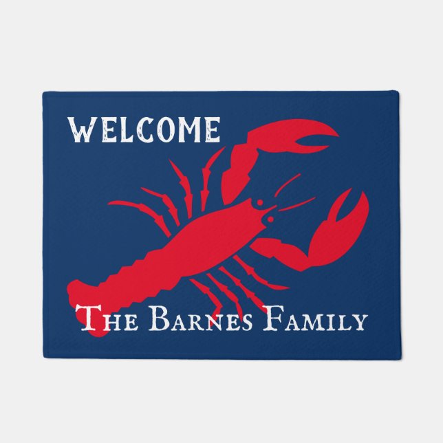 Custom welcome door mat with red lobster design (Front)