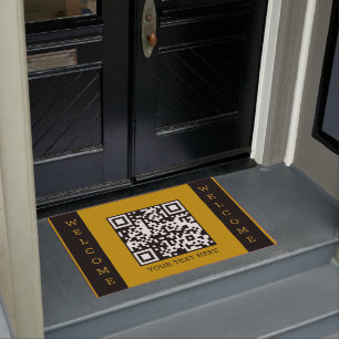 Custom WELCOME doormat with QR Code, Gold Black