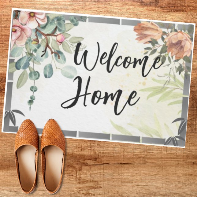 Custom Welcome home script natural family modern   Doormat (Creator Uploaded)