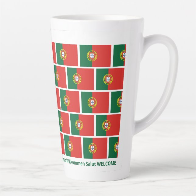 Custom WELCOME Hospitality Portuguese Flag  Latte Mug (Right)