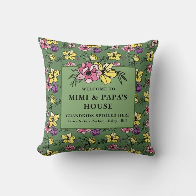 Custom Welcome to Mimi & Papa's House Throw Pillow (Front)