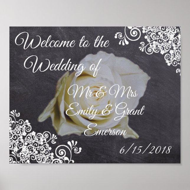 Custom Welcome to the Wedding of Chalkboard  Rose Poster (Front)