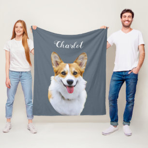 Custom Welsh Corgi Dog Personalized Drawing Fleece Blanket