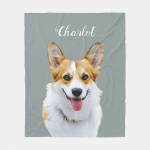 Custom Welsh Corgi Dog Personalized Drawing Fleece Blanket
