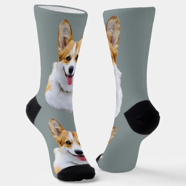 Custom Welsh Corgi Dog Personalized Drawing Socks (Angled)