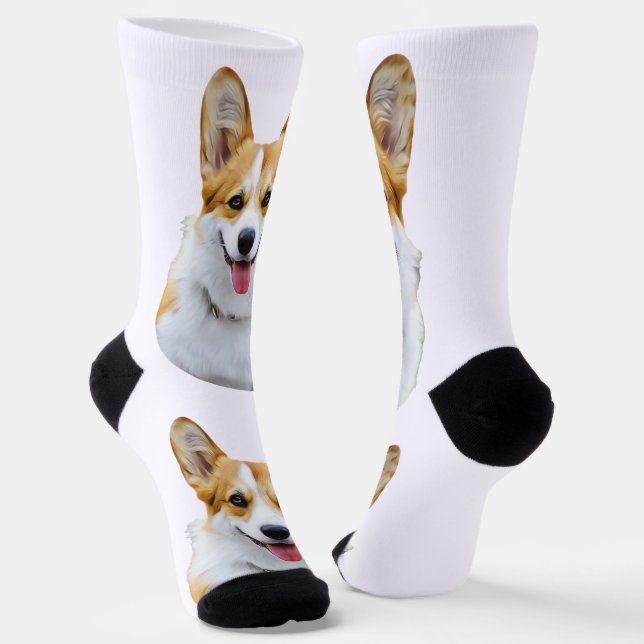 Custom Welsh Corgi Dog Personalized Drawing Socks (Angled)
