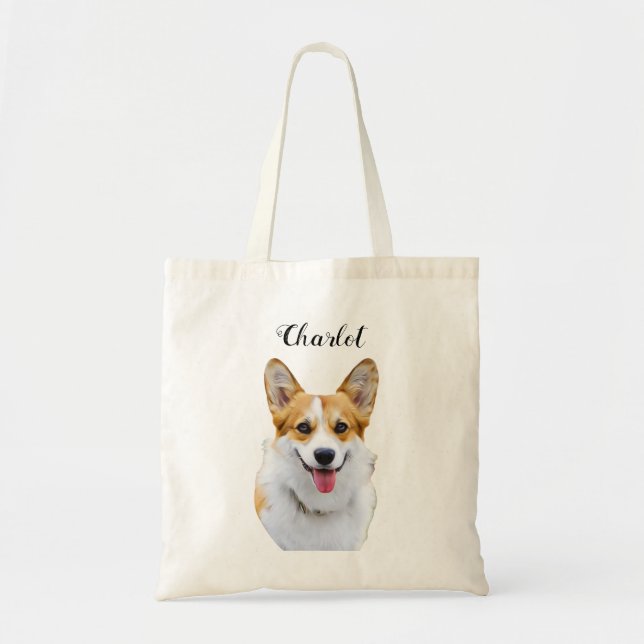Custom Welsh Corgi Dog Personalized Drawing Tote Bag (Front)
