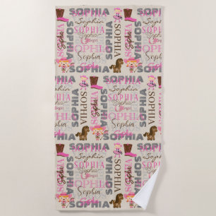 Custom Western Cowgirl Horse Lover Collage Name Beach Towel