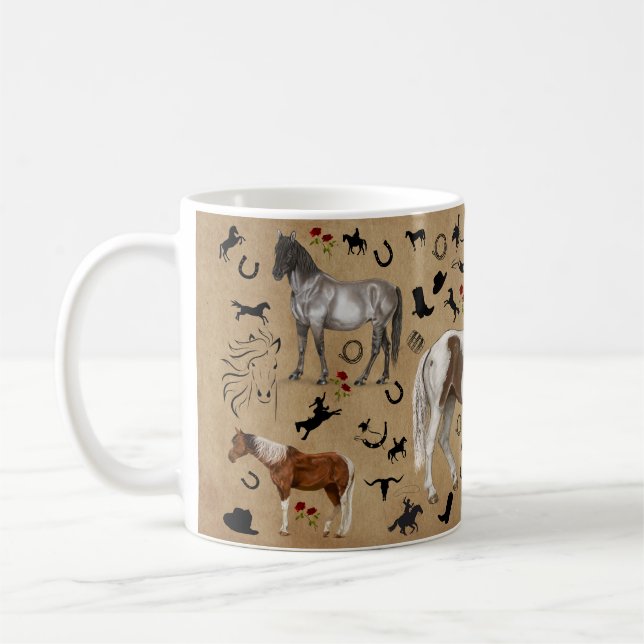 Custom Western Horse Full Wrap Coffee Mug Design (Left)