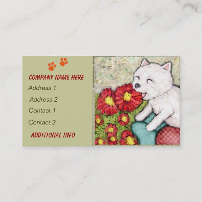 Custom Westie Dog / Pet Store Business Cards (Front)