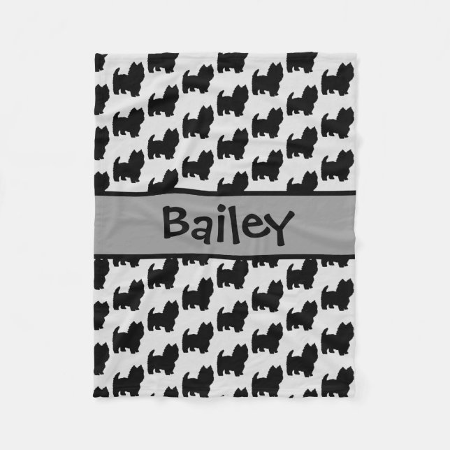 Custom Westie Dog Silhouette Fleece Blanket (Front)