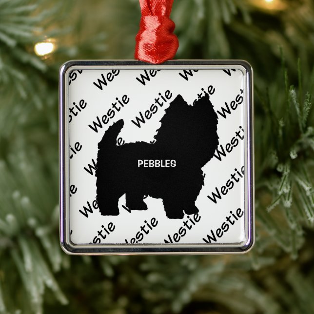 Custom Westie Dog Silhouette Metal Ornament (Tree)