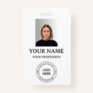 Custom whaite Employee Badge with Photo, Logo, QR