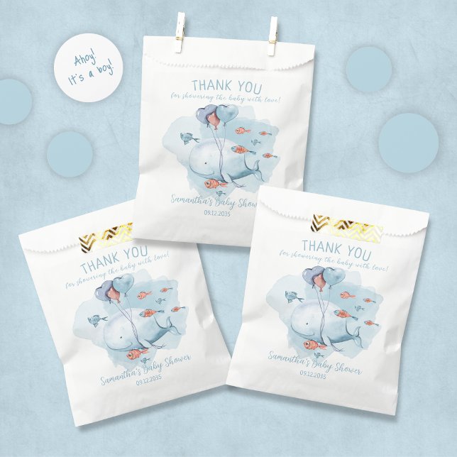 Custom Whale Boy Baby Shower Guest Thank You Favour Bag (Custom Whale Boy Baby Shower Guest Thank You Favor Bag)